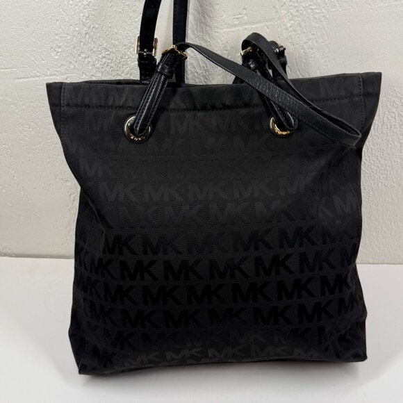 MICHAEL Michael Kors Jet Set Tote Black Monogram Nylon with Leather Straps - Picture 2 of 10